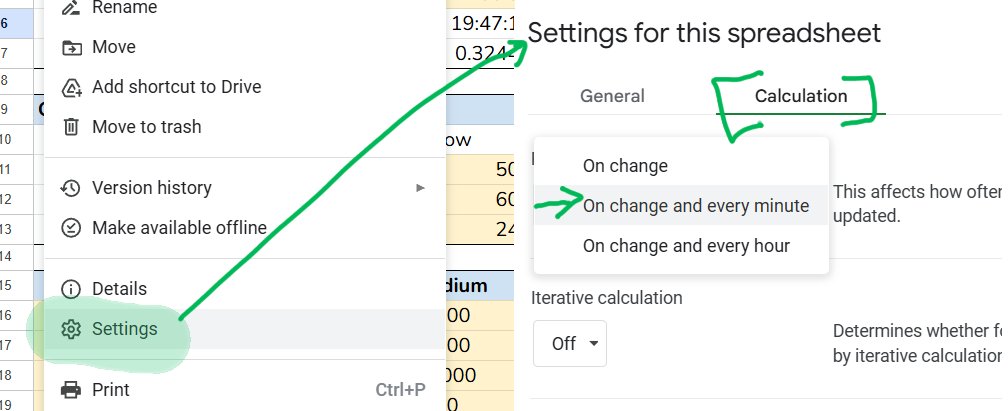 spreadsheet settings